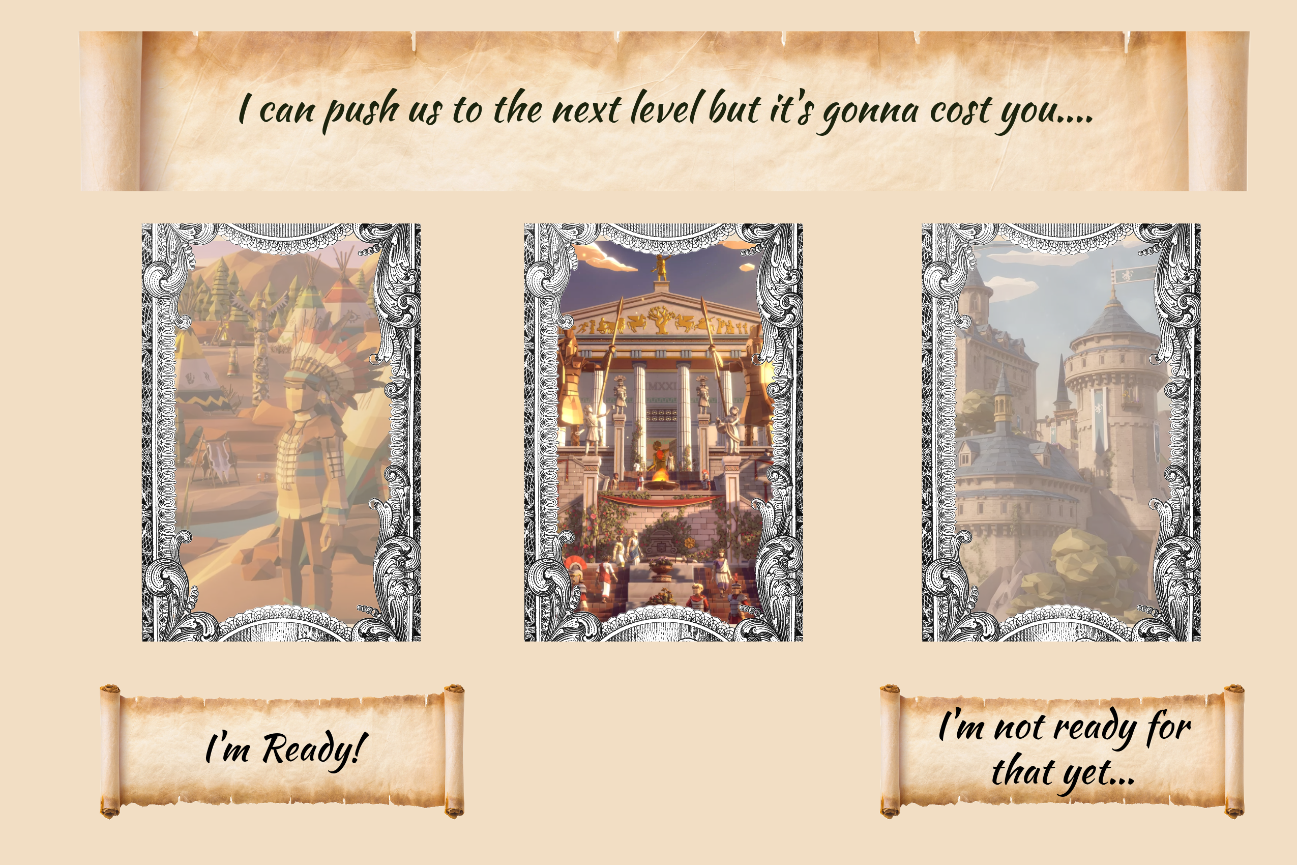 Era advancement screen showing Native, Roman, and Medieval civilizations